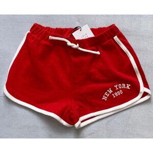 Zara girls red white shorts NEW YORK 1990 retro style 7 NWT 122cm elastic